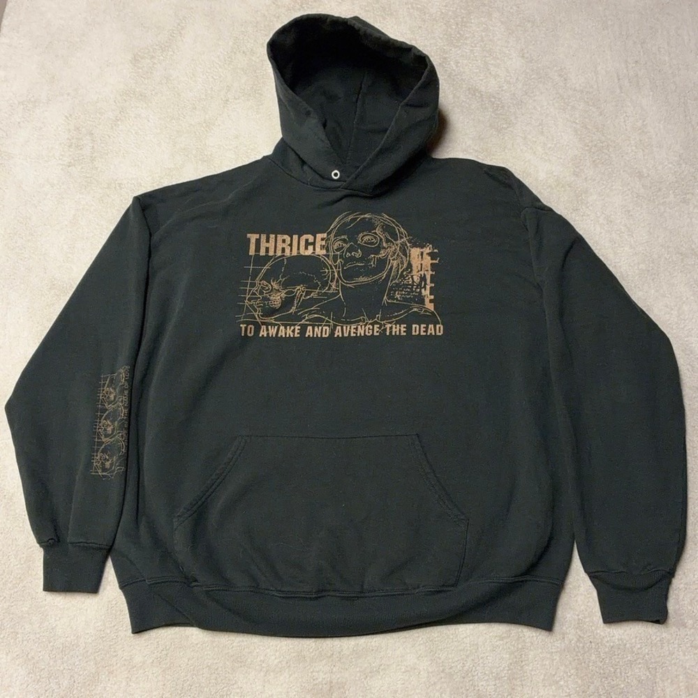 Rare Vintage Thrice Band Hoodie To Awake and Avenge the Dead Black Mens XL